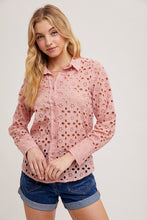 Load image into Gallery viewer, Eyelet Lace button Up Shirt | Rose