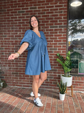 Load image into Gallery viewer, denim puff sleeve babydoll dress cooperstown , NY 13326