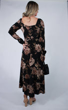 Load image into Gallery viewer, Kristin | Black Floral Long Sleeve Midi Dress