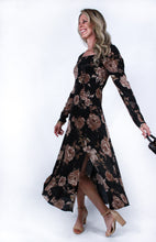 Load image into Gallery viewer, Kristin | Black Floral Long Sleeve Midi Dress