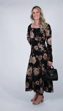 Load image into Gallery viewer, Kristin | Black Floral Long Sleeve Midi Dress