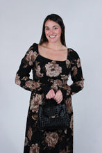Load image into Gallery viewer, Kristin | Black Floral Long Sleeve Midi Dress