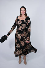 Load image into Gallery viewer, Kristin | Black Floral Long Sleeve Midi Dress
