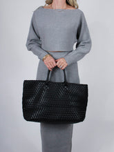Load image into Gallery viewer, Ithaca Woven Vegan Leather Tote: Black