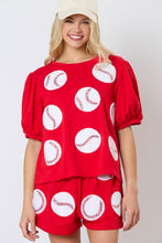 Load image into Gallery viewer, Red | Baseball Towel & Sequin Embroidery Short Sleeve Top