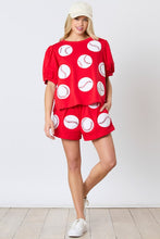 Load image into Gallery viewer, Red Baseball Towel & Sequins Embroidery Shorts