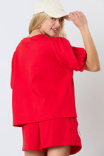 Load image into Gallery viewer, Red | Baseball Towel & Sequin Embroidery Short Sleeve Top
