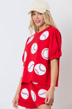 Load image into Gallery viewer, Red | Baseball Towel & Sequin Embroidery Short Sleeve Top
