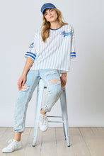 Load image into Gallery viewer, Striped Baseball Short Sleeve Top | Blue