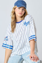 Load image into Gallery viewer, Striped Baseball Short Sleeve Top | Blue