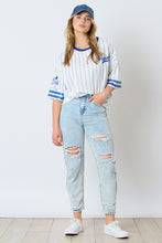 Load image into Gallery viewer, Striped Baseball Short Sleeve Top | Blue
