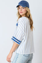 Load image into Gallery viewer, Striped Baseball Short Sleeve Top | Blue
