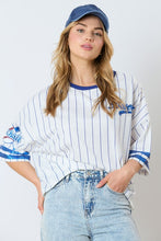 Load image into Gallery viewer, Striped Baseball Short Sleeve Top | Blue