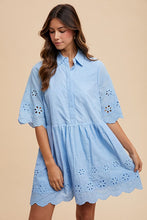 Load image into Gallery viewer, Jillian | Embroidered Scallop Edge Detail Mini Shirt Dress
