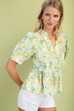 Load image into Gallery viewer, Athena | Lime Floral Short Sleeve Blouse