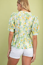 Load image into Gallery viewer, Athena | Lime Floral Short Sleeve Blouse