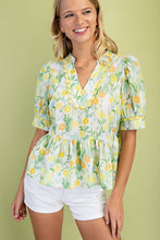 Load image into Gallery viewer, Athena | Lime Floral Short Sleeve Blouse