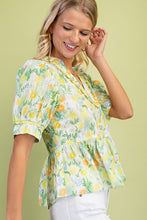 Load image into Gallery viewer, Athena | Lime Floral Short Sleeve Blouse