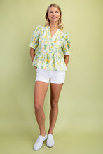 Load image into Gallery viewer, Athena | Lime Floral Short Sleeve Blouse