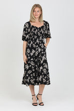 Load image into Gallery viewer, Maya | Black Floral smocked Dress