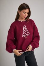 Load image into Gallery viewer, Christmas Tree Stitching Oversized Sweater | Red