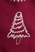 Load image into Gallery viewer, Christmas Tree Stitching Oversized Sweater | Red