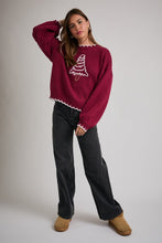 Load image into Gallery viewer, Christmas Tree Stitching Oversized Sweater | Red