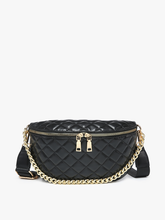 Load image into Gallery viewer, Sylvie Quilted Belt Bag with Chain Strap: Black
