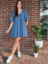 Load image into Gallery viewer, denim puff sleeve babydoll dress cooperstown , NY 13326