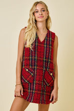 Load image into Gallery viewer, Audrey Dress | Sleeveless Plaid Tweed V Neck Mini Dress