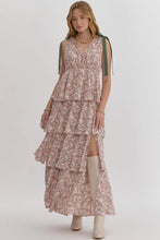 Load image into Gallery viewer, Perfect for... spring wedding guest dress, derby, baby shower dress, bridal shower dress, mothers day dress, or just a cute spring dress to wear for a casual brunch or aesthetic coffee run!
https://bridgetteandmain.com/products/marissa-tiered-ruffle-floral-maxi-dress
Rose Pink Tiered Ruffle Floral Maxi Dress
This stunning, rose pink maxi dress is designed with delicate, green shoulder ties and tiered ruffles, making it perfect for any special occasion - especially as a wedding guest dress. Its floral pr