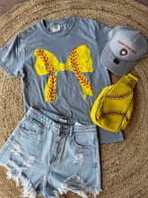 Load image into Gallery viewer, Softball Bow | Grey Graphic Tee