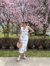 Load image into Gallery viewer, Marion | Blue & Cream Floral with Tie shoulders