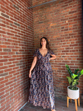 Load image into Gallery viewer, Midnights | Navy Floral smocked Dress flutter sleeve
