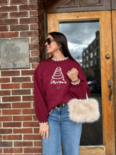 Load image into Gallery viewer, Christmas Tree Stitching Oversized Sweater | Red