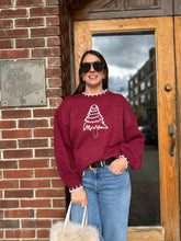 Load image into Gallery viewer, Christmas Tree Stitching Oversized Sweater | Red