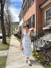 Load image into Gallery viewer, Marion | Blue & Cream Floral with Tie shoulders