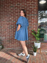 Load image into Gallery viewer, denim puff sleeve babydoll dress cooperstown , NY 13326