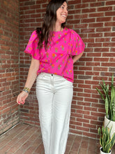 Load image into Gallery viewer, Fuchsia Floral Flutter Sleeve | Pink