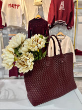 Load image into Gallery viewer, Ithaca Woven Vegan Leather Tote: Burgundy
