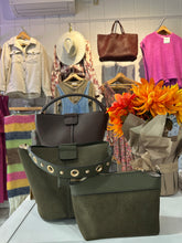 Load image into Gallery viewer, Farrah Suede Bucket Bag w/ Top Handle & Inner Bag: Olive