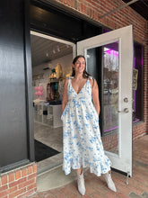 Load image into Gallery viewer, Marion | Blue & Cream Floral with Tie shoulders