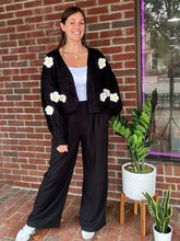 Load image into Gallery viewer, 3D Daisy Cardigan Sweater | Black