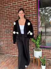Load image into Gallery viewer, 3D Daisy Cardigan Sweater | Black