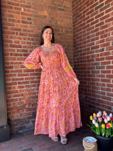 Load image into Gallery viewer, Long Sleeve Marigold Maxi Dress orange pink