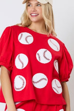 Load image into Gallery viewer, Red | Baseball Towel & Sequin Embroidery Short Sleeve Top