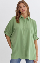 Load image into Gallery viewer, Solid collared dolman sleeve button up | Aloe