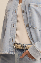 Load image into Gallery viewer, Cropped All Day Knit Denim Jacket | Washed Indigo