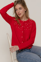 Load image into Gallery viewer, Sweater Gemma Red | Pearl Embellished Sweater Cardigan