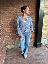 Load image into Gallery viewer, Sweater Periwinkle Open Knit Crochet Cardigan